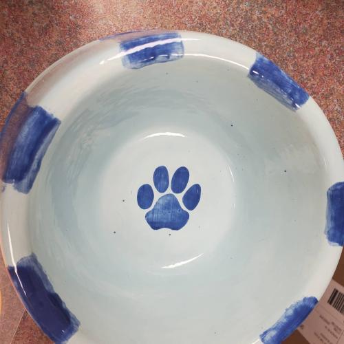 blue and grey dog bowl